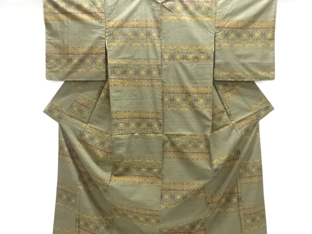 JAPANESE KIMONO / DORO OSHIMA TSUMUGI (5 maruki) / WOVEN FLOWER CREST 